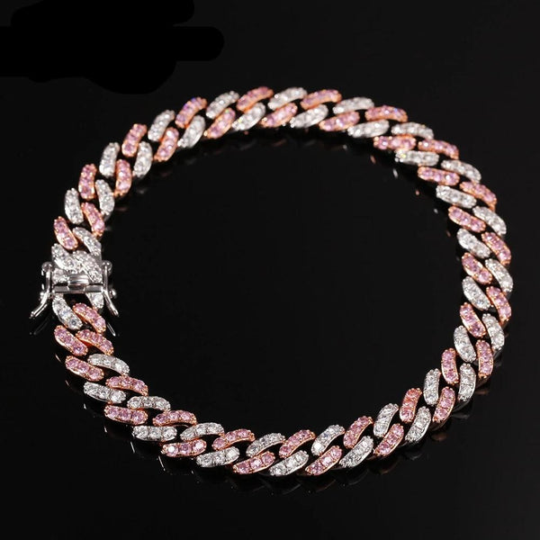 Pave Pink Cuban Link Bracelet