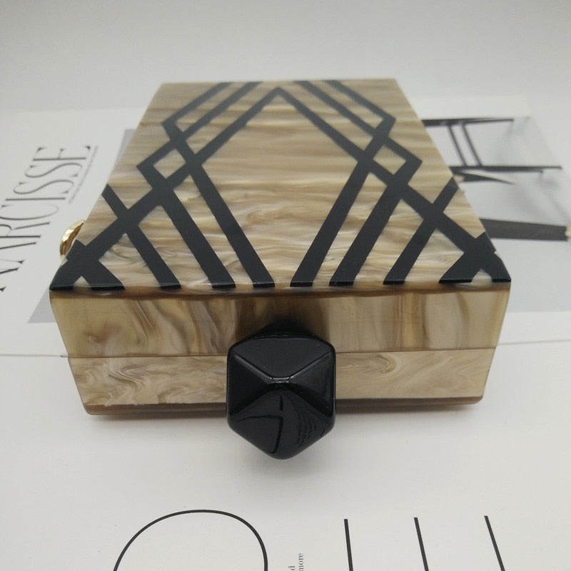 Deco Motif Boxed Clutch - Brown
