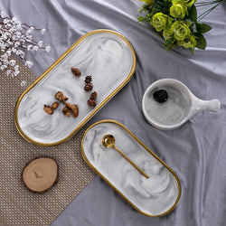 Nordic Style Gold-plated Oval Marbled Tray