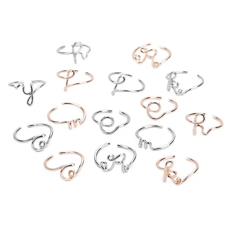 Handmade Wire Letter Rings - A to Z