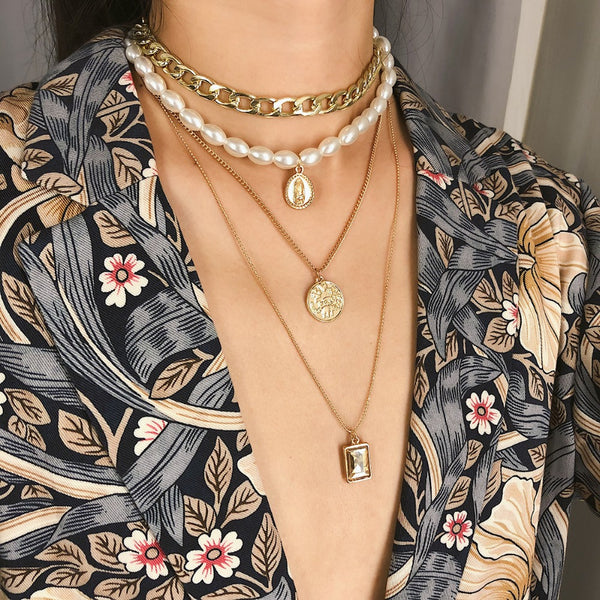 Multilayer Shell & Pearl Necklace
