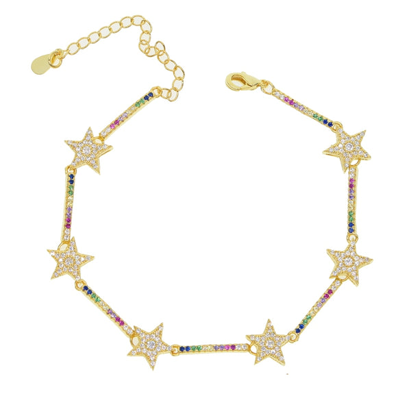 Gold 6-Motif Star Rainbow Bracelet