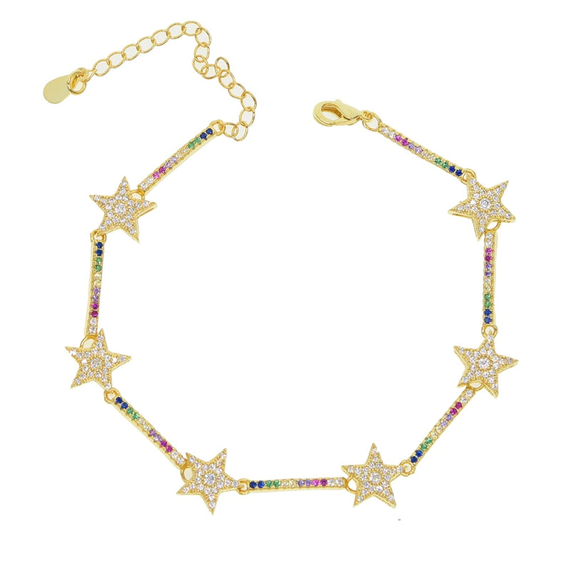 Gold 6-Motif Star Rainbow Bracelet