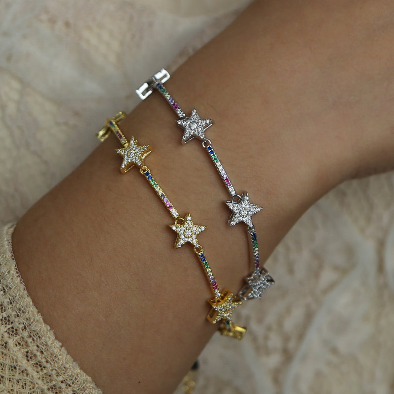 Silver 6-Motif Star Rainbow Bracelet
