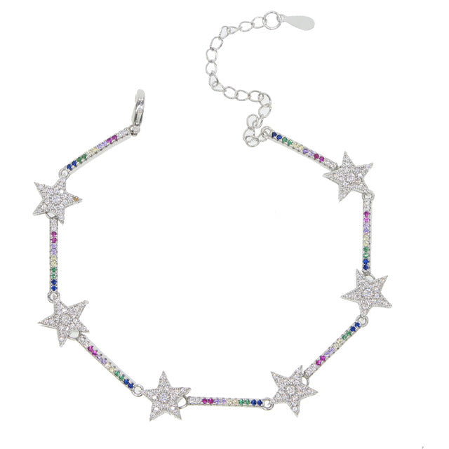 Silver 6-Motif Star Rainbow Bracelet